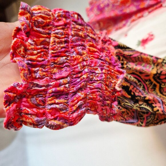 Free People Gemini Floral Paisley Mixed Patchwork Boho Blouse Button Oversize - Picture 6 of 15